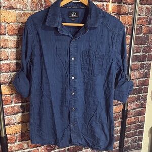 Rock & Republic rolled cuffs large Men's Blue button down Casual Shirt